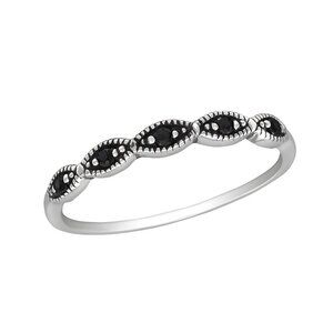 Sterling Silver Black & Silver CZ Women's Ring | 5 Stones